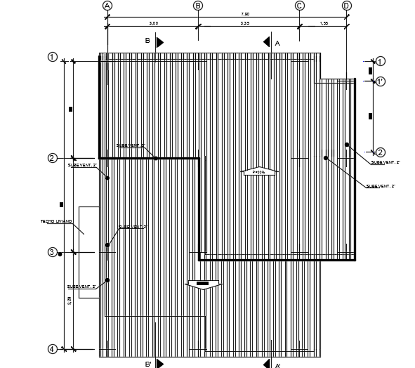The roof layout of the 8x9m single story residential AutoCAD plan