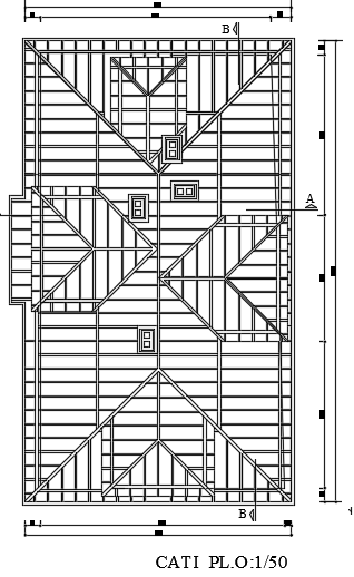 The roof layout of the 9x15m house plan AutoCAD drawing