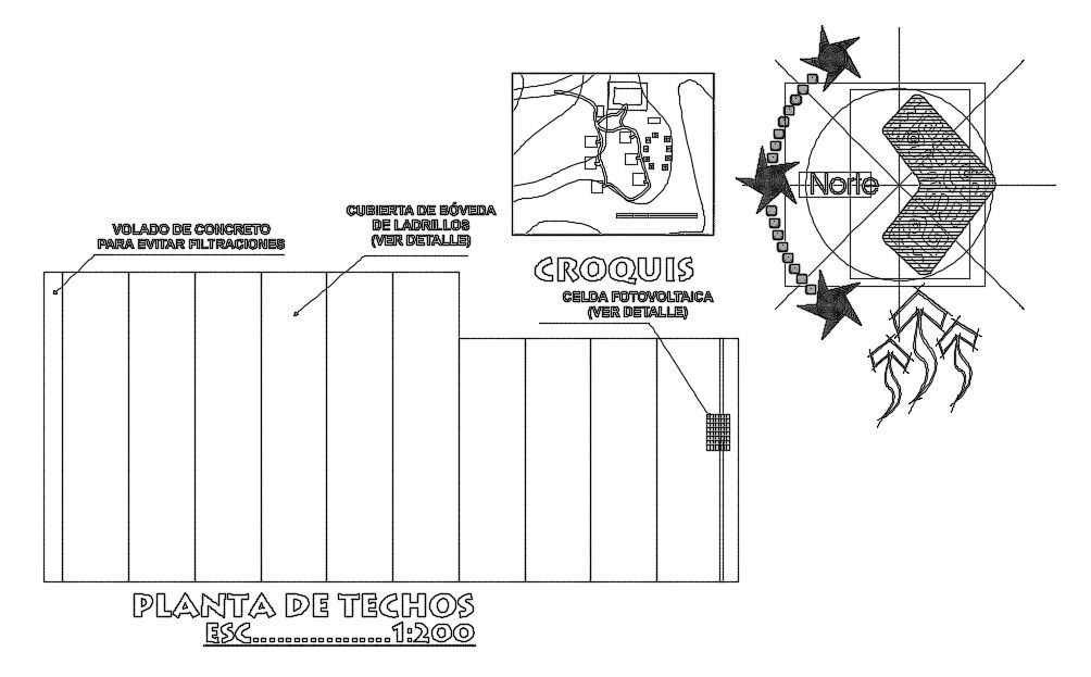 The roof layout of the 9x18m restaurant plan is given in this AutoCAD drawing model. Download now.