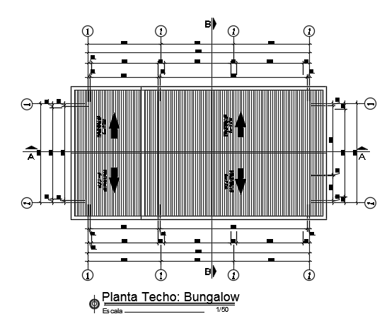 The roof layout of the 9x4m bungalow house plan AutoCAD drawing