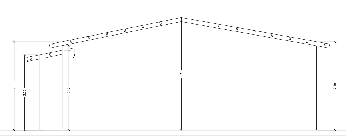 The roof level layout of the 10x8m single story residential house building drawing
