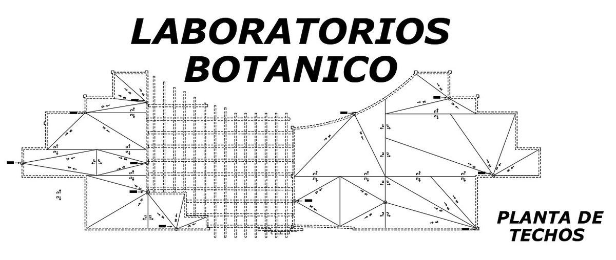 The roof plan of the 42x12m botanical laboratory is given in this AutoCAD drawing model. Download the AutoCAD file now.