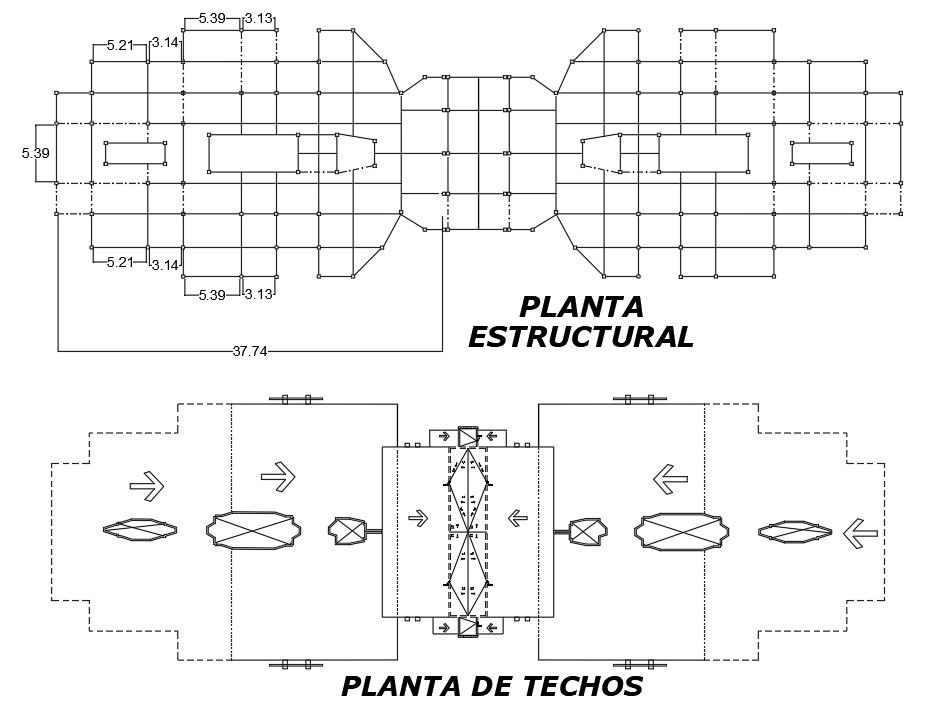 The roof plan of the 50x170m college building is given in this AutoCAD drawing model. Download now.
