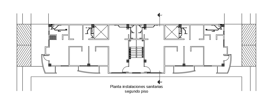 The sanitary installation of the 30x6m second floor apartment plan