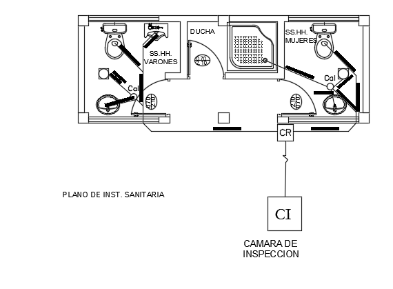 The sanitary layout of the 5400x2000mm toilet plan AutoCAD drawing