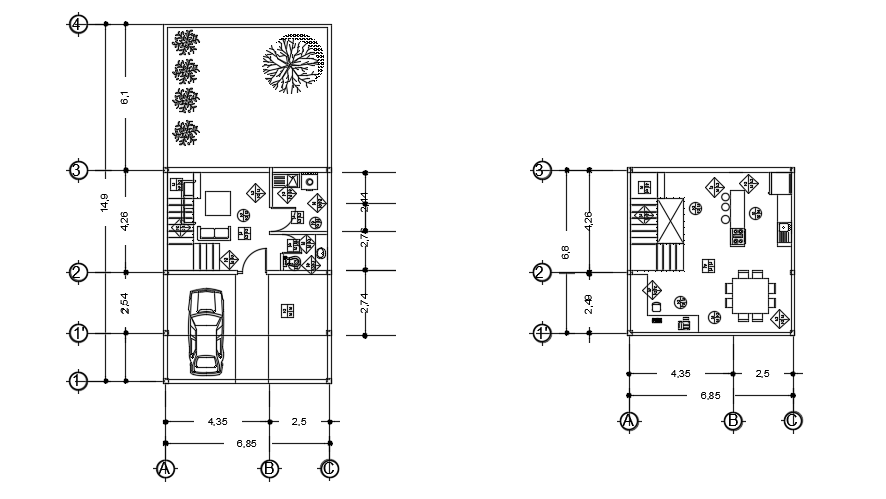 The sanitary layout of the 7x15m works administration department guest house plan is given
