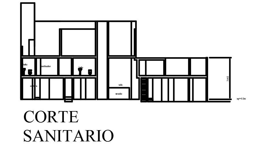 The sanitary section view of the 24x12m office cum house building