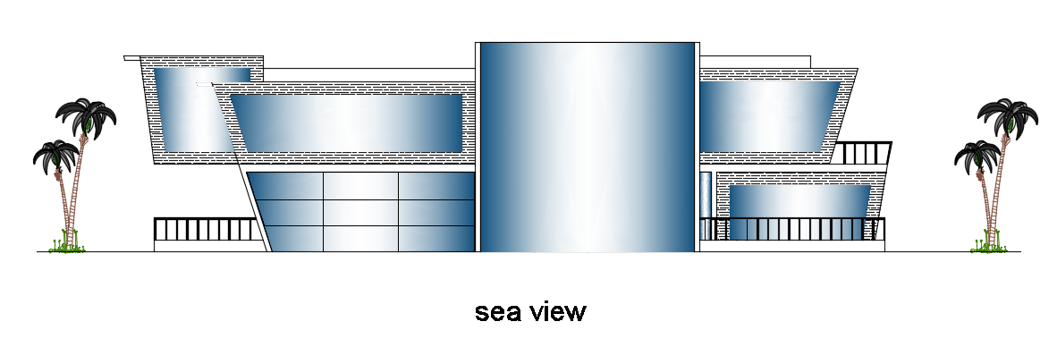 The sea view of the 40x70m luxury villa building cad model is given