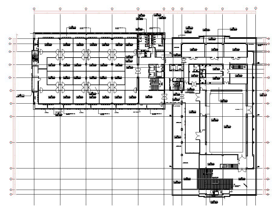 The second-floor typical section plan of the office building details are given in this AutoCAD DWG drawing. Download the free AutoCAD 2D DWG file.