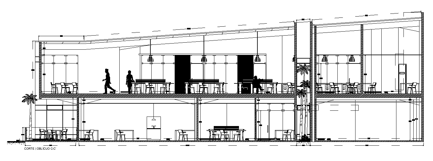The section CC view of the 51x53m training center institute building drawing