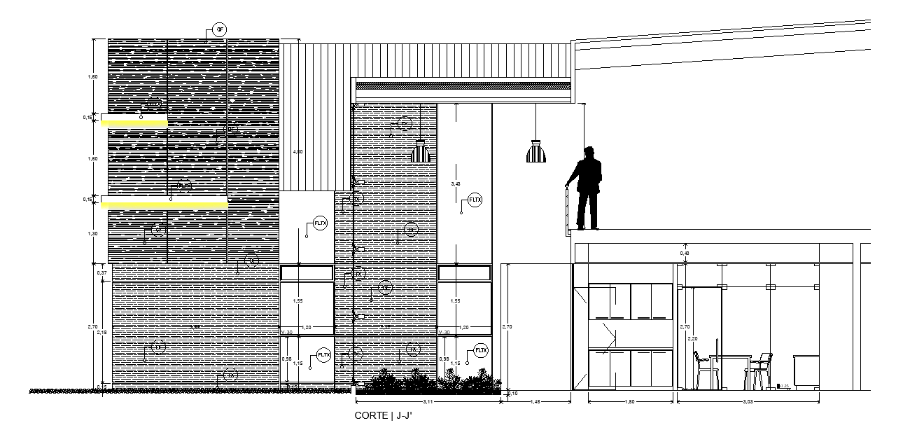 The section JJ view of the 51x53m training center institute building drawing