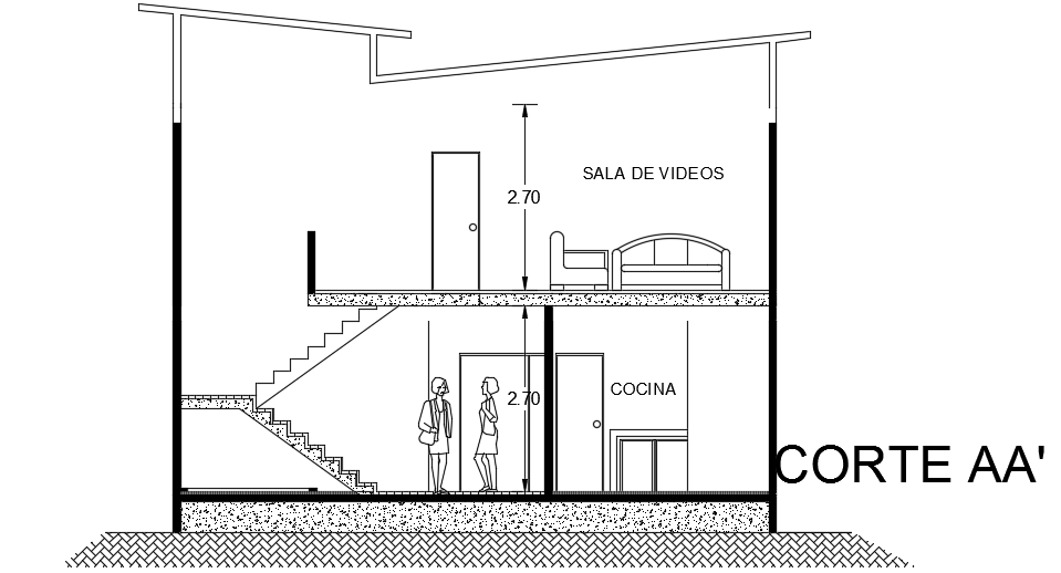 The section view of the 10x9m two story architecture houses building