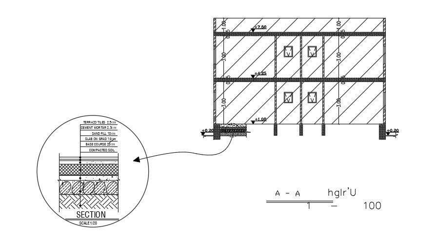 The section view of the 11x12m house building download now