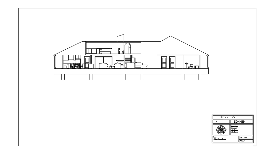 The section view of the 24x17m architecture 4bhk home building