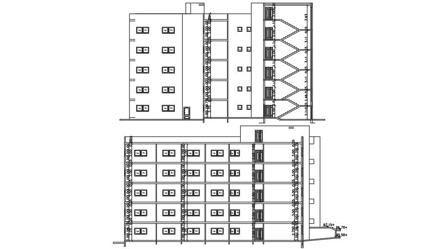 The section view of the 38x30 Meter Apartment building