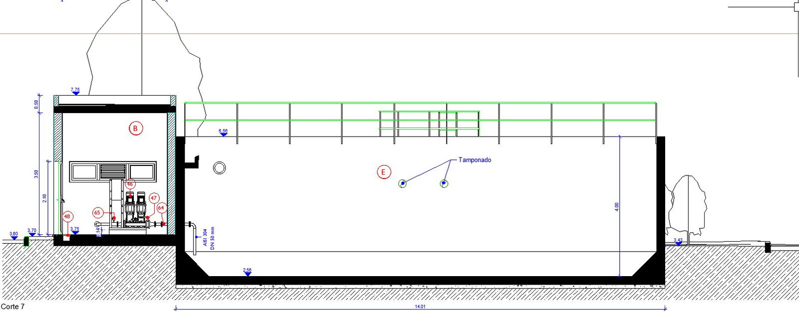 The section view of the buffer solution with water treatment plant