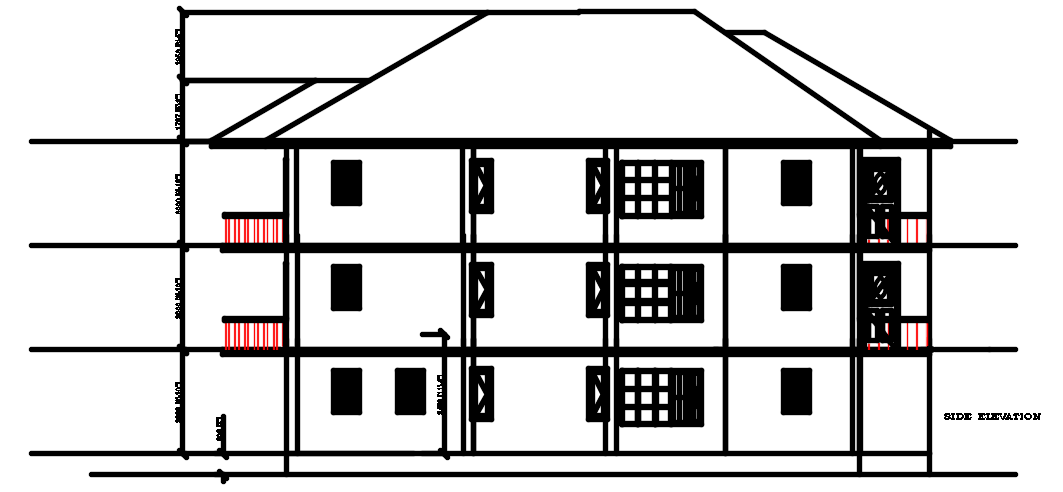 The side elevation view of the 36’x60’ multifamily house building