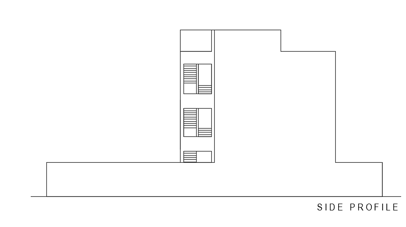 The side profile view of the 41x36 feet three story house building