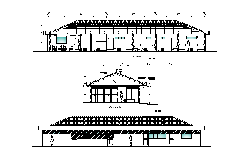 The single-story house building elevation drawing stated in this file. Download this 2d AutoCAD drawing file.