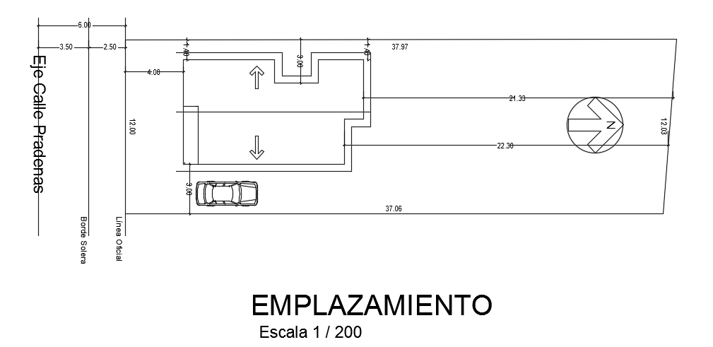 The site layout of the 7x12m single story house plan AutoCAD model