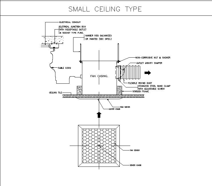 The small ceiling type section details are given in this 2D AutoCAD DWG file. Download the free 2D AutoCAD DWG file.