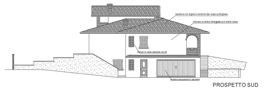 The south side elevation view of the 14x18m house cum bar building
