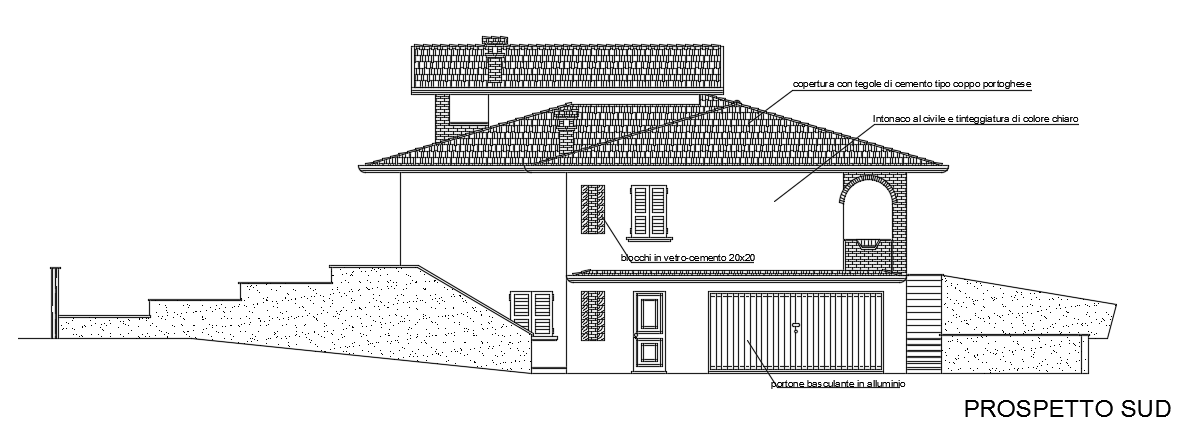 The south side elevation view of the17x15m duplex house building