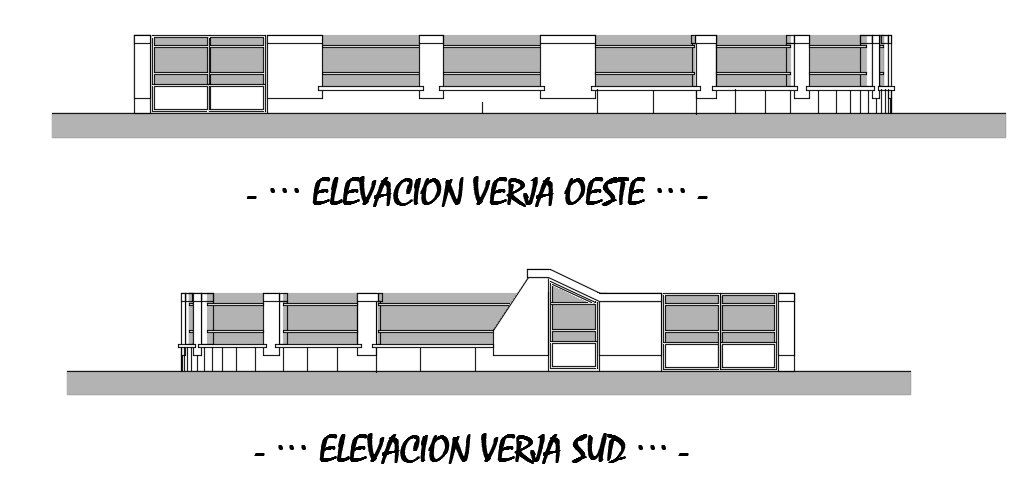 The south side elevation view of the 18x16m architecture house building AutoCAD 2d drawing