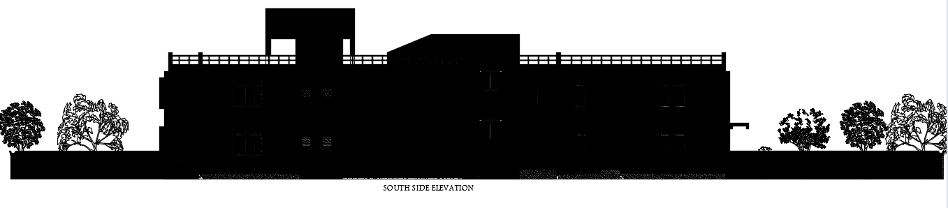 The south side elevation view of the 19x15m house building is given