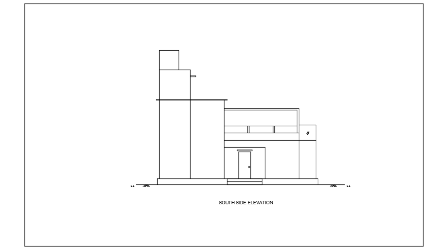 DWG Drawing of 20x13m Double Story House South Side Elevation