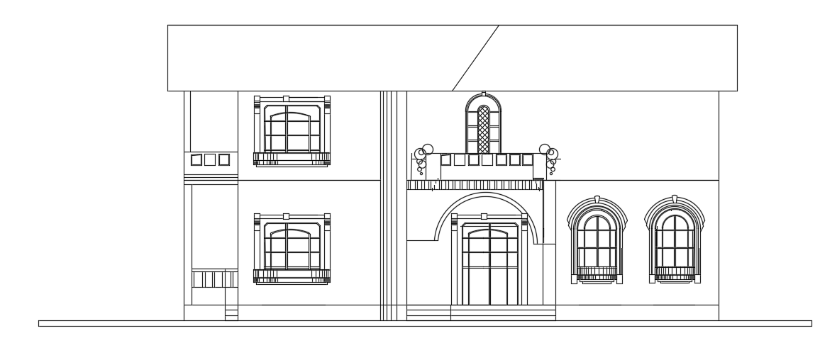 The south side elevation view of the 21x17m villa building AutoCAD drawing