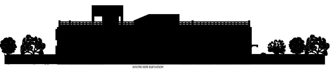 The south side elevation view of the 34x15m house model