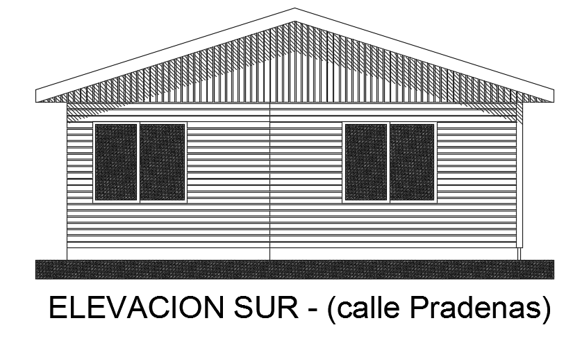 The south side elevation view of the 7x12m single story house building