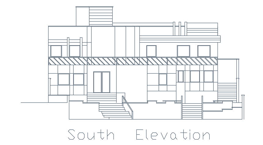 The south side elevation view of the 8x7m house building