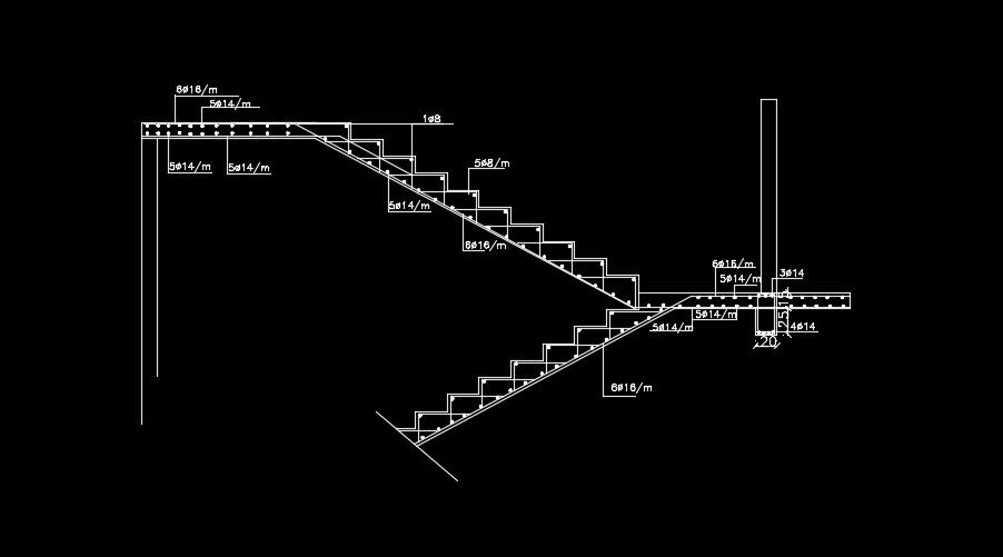 The staircase section view is given for the 13x14m house plan