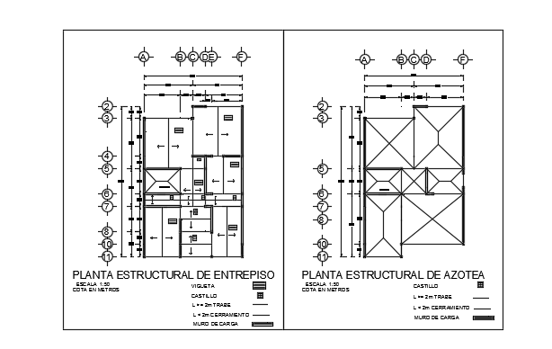 The structural layout of the 8x11m two story house plan cad 2d drawing