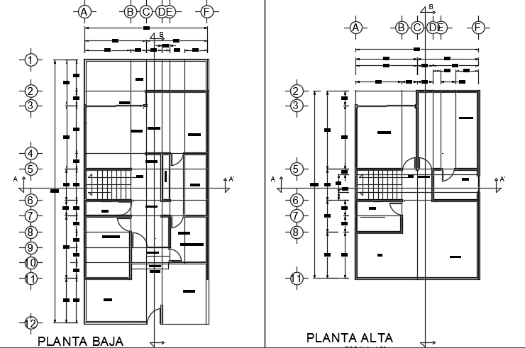 The structural layout of the 8x12m two story house plan cad 2d drawing
