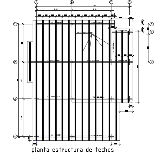 The structural layout of the 8x9m single story house plan AutoCAD model