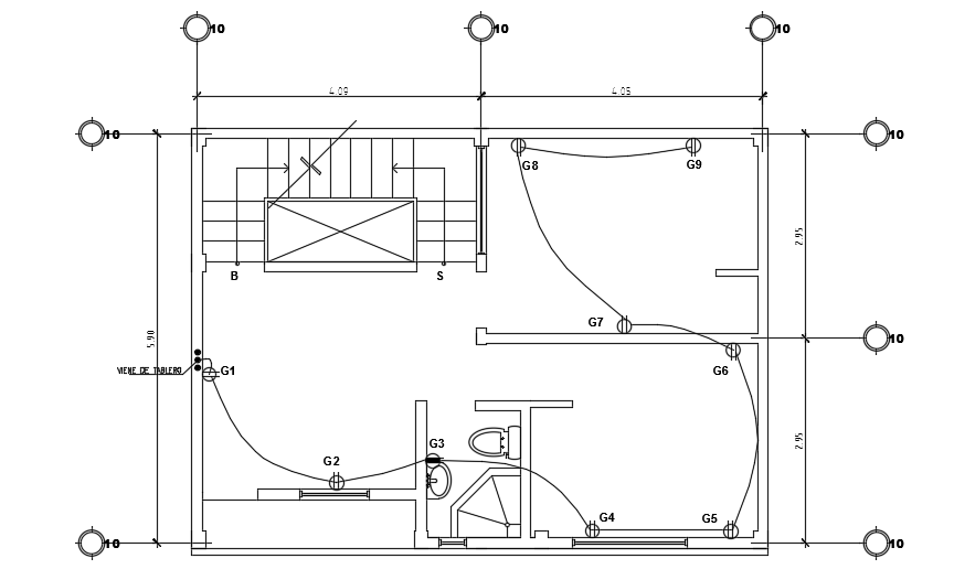 The switch point location of the 9x6m first floor house plan cad model