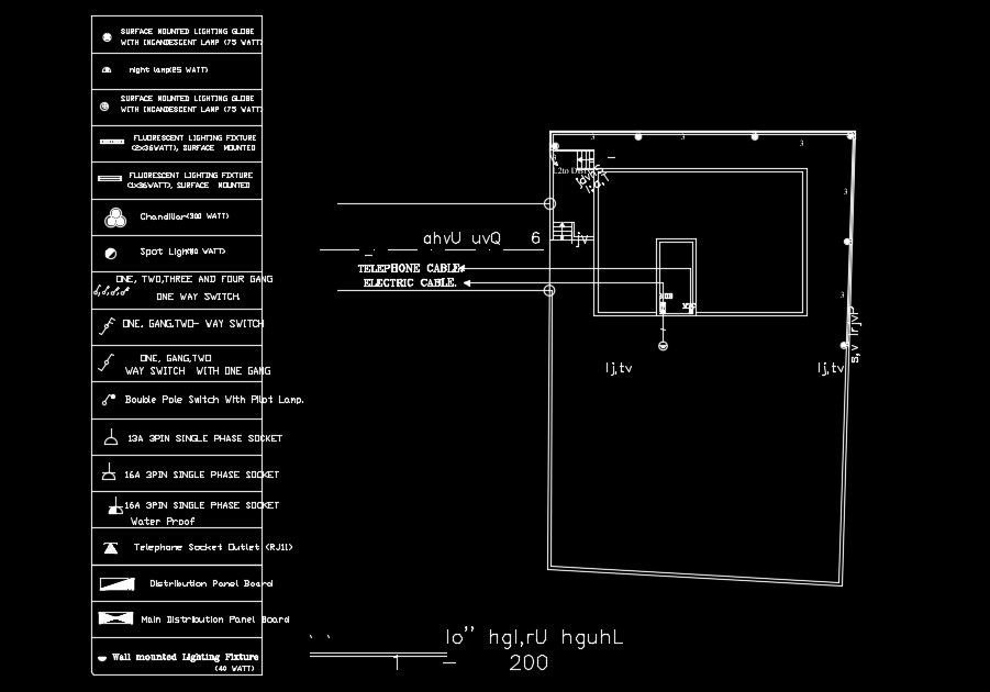 The telephone and electrical cable layout of the 15x10m house plan
