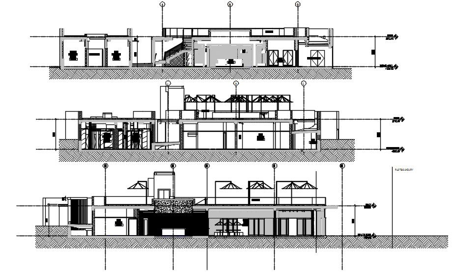 The three side Typical section details of the Beach Grill Restaurant building is given in this AutoCAD DWG File.Download the AutoCAD DWG file.