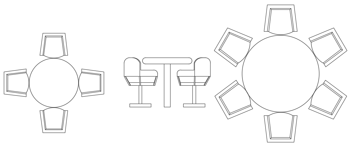 Top View DWG Plan of 4 and 6-Seater Round Dining Table