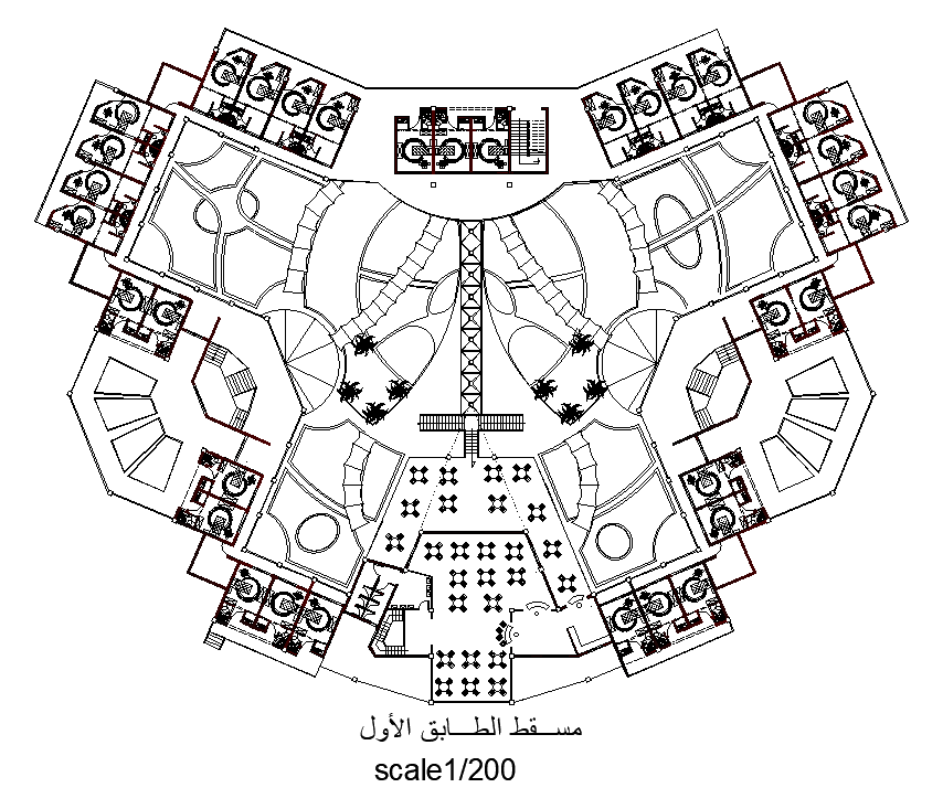 The top view of the staying hotel plan AutoCAD drawing