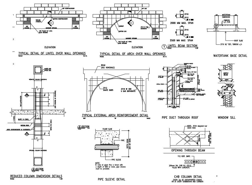 The typical Arch wall reinforcement section details are given in this AutoCAD DWG drawing. Download the AutoCAD 2D DWG file.