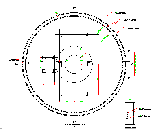 The typical section plan of chimney shell wall RC details is given in this AutoCAD DWG file. Download the free 2D AutoCAD drawing file now.