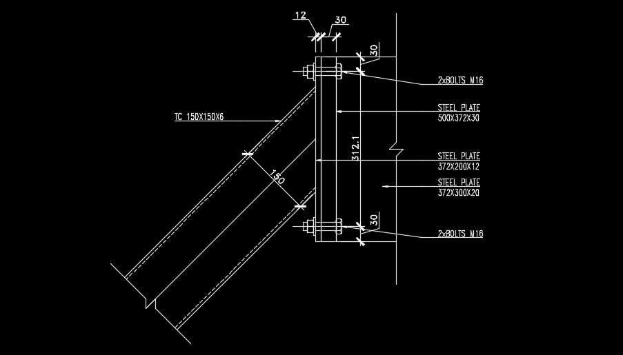The vertical cut section view of the bolt connection