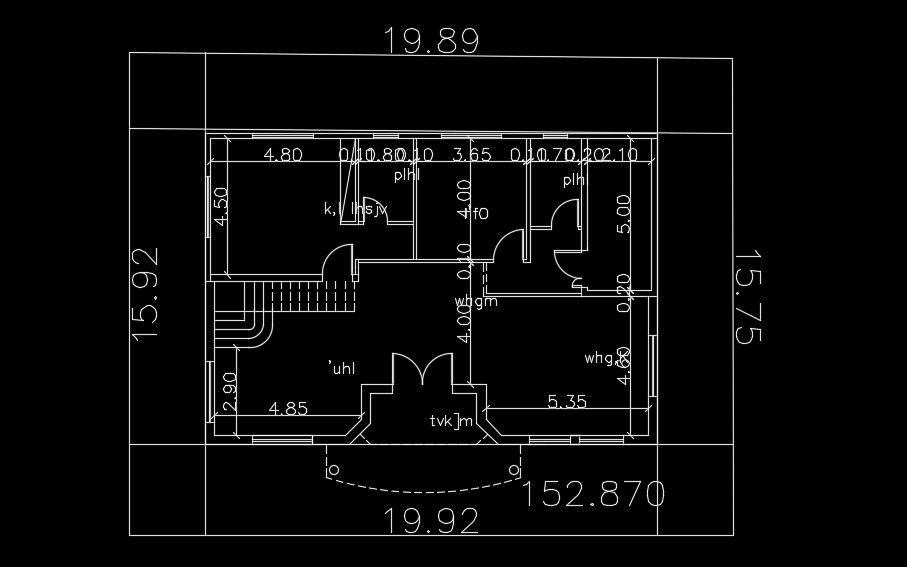 Wardrobe placement detail in 15x12m house CAD drawing