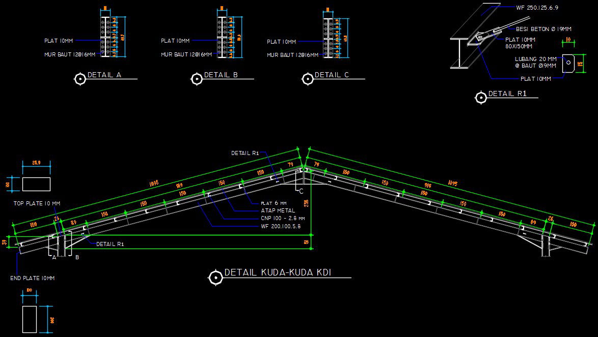 The warehouse building roof construction CAD drawing i