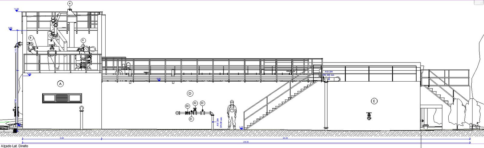 The waste water treatment industrial building pipe line cut section view