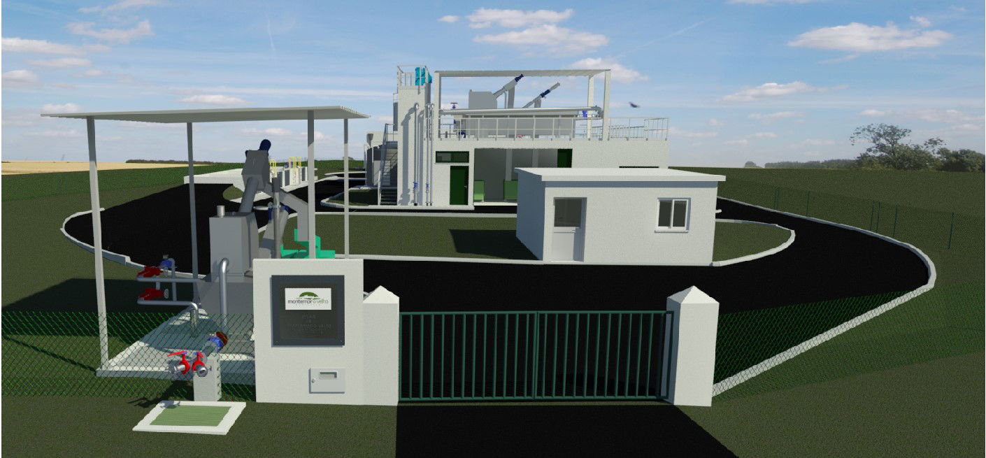 The waste water treatment plant front isometric view